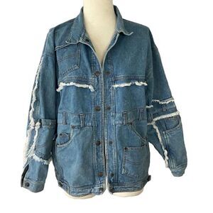 Vintage Please Thank You Distressed Jean Denim Jacket Medium